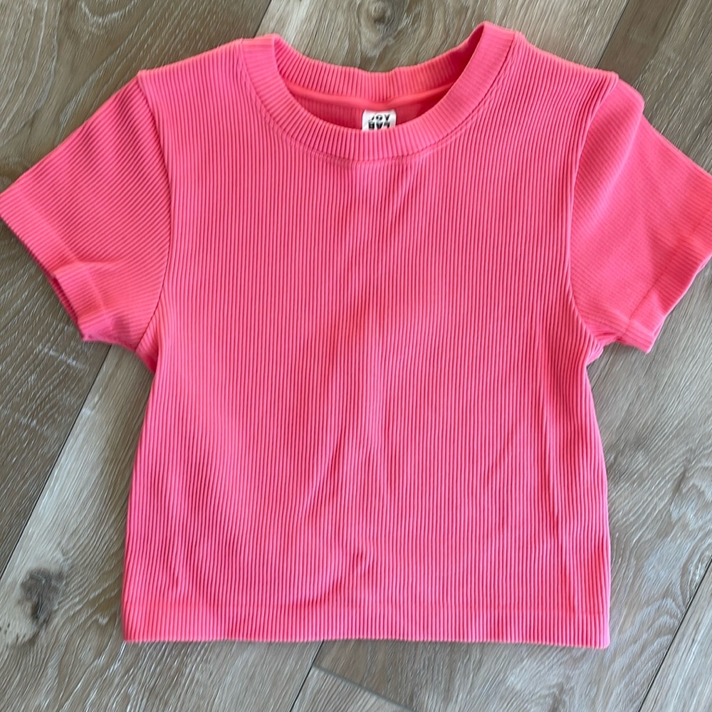 JoyLab Coral Ribbed Crop Work Out Top in Women's Size Medium athletic